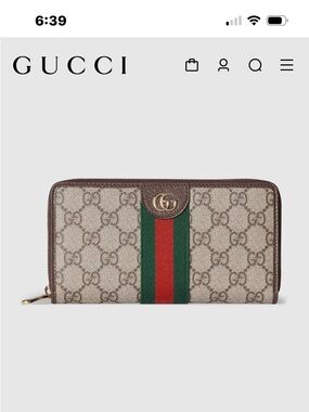 Gucci Beige GG Supreme Wallet with Green and Red Web Stripe
